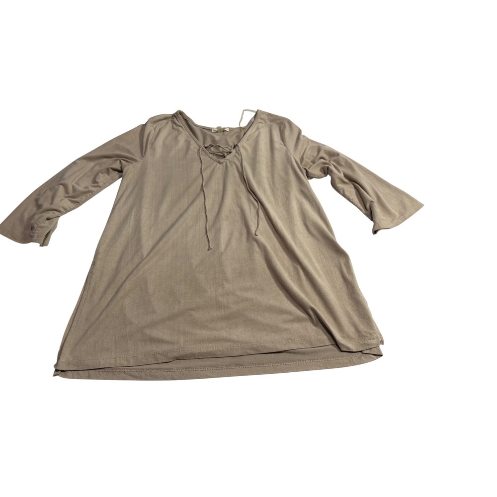 Love on a Hanger Tan Faux Suede Lace Up V-Neck Tunic Top Large J5672CADV